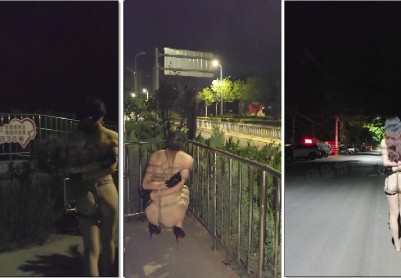 【一颗露露子】户外捆绑篇9 红黑高跟鞋全裸日式捆绑股绳肛钩露出，只穿一条透明丝袜在车流公路旁全裸散步，手掌胶带全包天桥郊狼电击坐电梯，全裸过马路人行道失禁小便，赤足探险小...