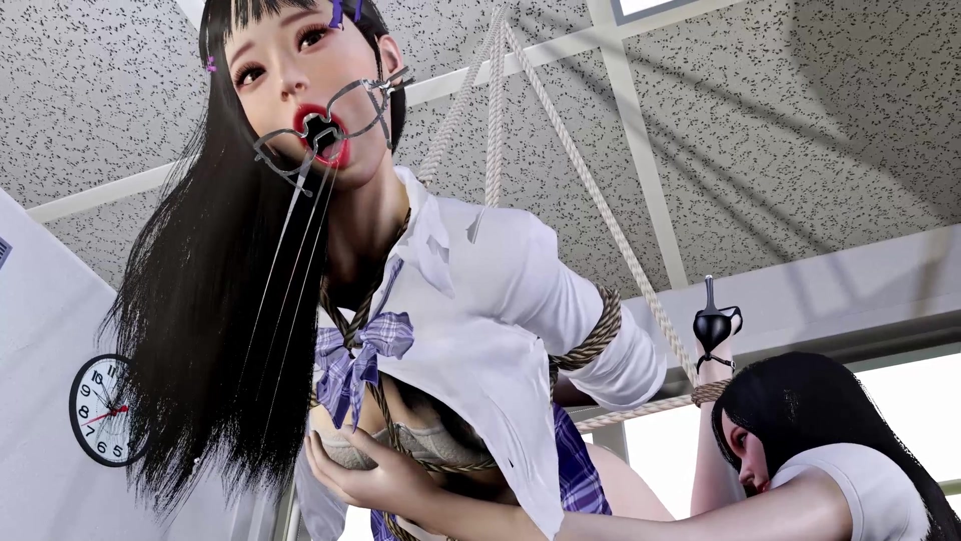 3D动画】（绳缚教室）女绳师课堂上为学生们详细地演示捆缚的各种花样，并亲身示范了绑缚下强劲的高度刺激-