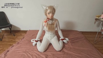 【狸猫工作室】女M丝袜全包（包括嘴内部），双层kig热缩袋极限挣扎，摘下头壳后使用
