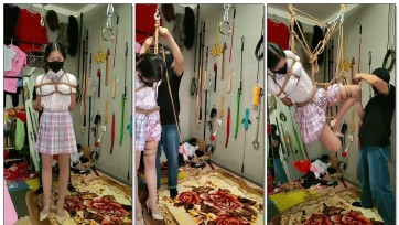 【江山原创】文慧JK肉色丝袜白色高跟，侧面吊起来，诡异的姿势带来诡异的感受