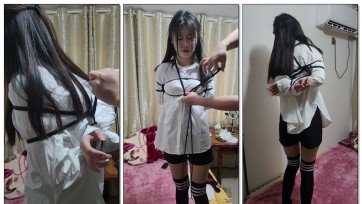 【皖北绳艺】小染白色衬衫+过膝袜+日式捆绑+牵引走路