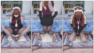 【zentai】淫荡黑丝娃娃，戴着阳锁，菊花里塞着假丁，脖子上戴着电击器，用快乐棒强高自嗨