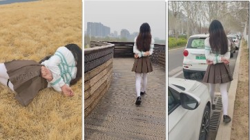 【一颗露露子】—户外捆绑篇4 清明假期白丝短裙游公园，草坪电击到全身抽搐，商城步行街捆绑露出散步，卫生间马桶上郊狼电击
