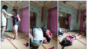 【喜欢捆绑的灵儿】新来的伪娘小m来做客体验绳吊驷马 第一集