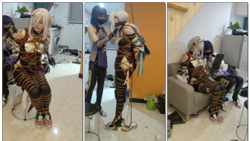 【此间鸽者】申鹤cos吊缚，罚站，胶带堵嘴，郊狼电击