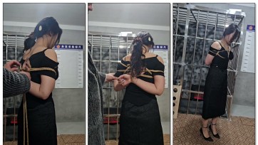 【皖北绳艺】超美新人雪雪黑色连衣裙，日式五花，脚铐，黑色小高跟、人妻味道太香了~