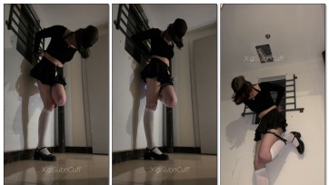 【Sub咔咔】楼道单腿口球蒙眼定时背铐SubM