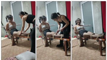 【皖北绳艺】母女、老虎凳、绝对黑丝、尖头高跟、性感吊带挠脚心鞭打